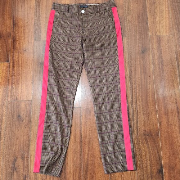 Tommy Hilfiger Size 4 Brown plaid with red stripe stretch skinny pants - Picture 2 of 5